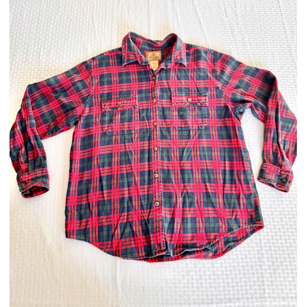 St. Johns Bay Wilderness Lodge Red Plaid Flannel Shirt Mens Large Cotton Vintage